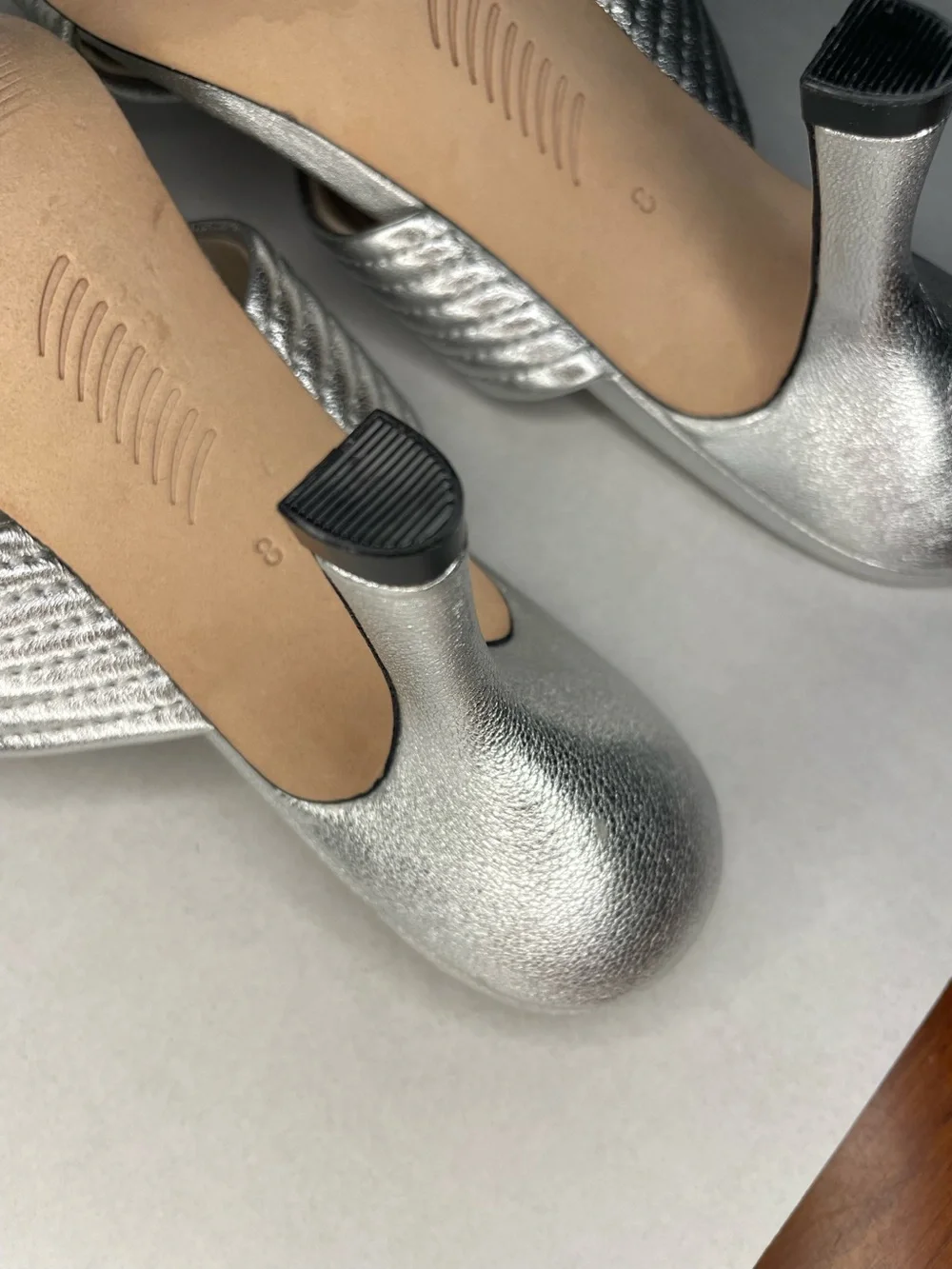 PAIGE Anthropology Leigh Metallic Silver Crisscross Open-Toed Heels